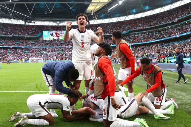 ECSTATIC: Harry Maguire celebrates England's second goal