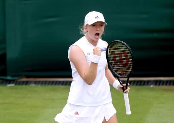 Francesca Jones reacts during her first round ladies' singles match against Coco Gauff on court 2 on day two of Wimbledon (Picture: Steven Paston/PA Wire)