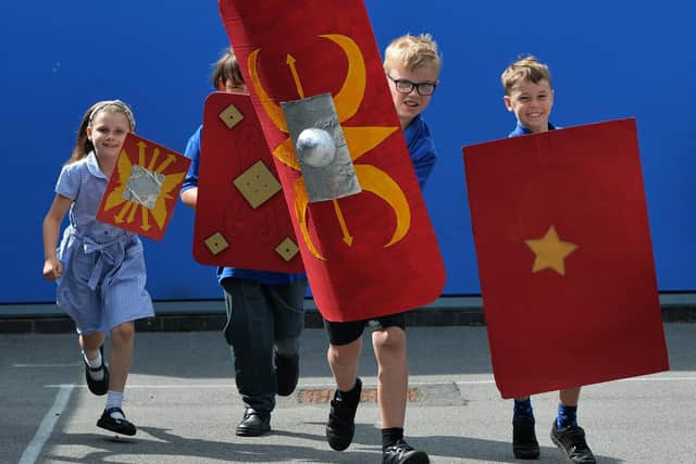 Children at Norton Community Primary School, near Malton, have created their own mini museum, after receiving Roman artefacts discovered beneath their school by archaeologists. Picture: Jonathan Gawthorpe