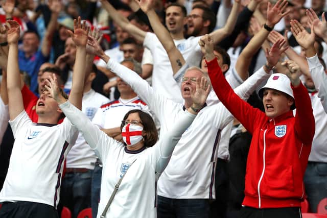 England fans celebrate during the UEFA Euro 2020 round of 16 match against Germany at Wembley Stadium, London. Picture: Nick Potts/PA