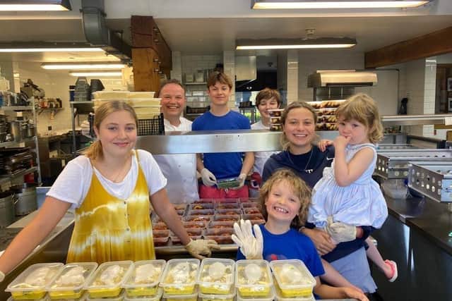 Andrew Pern and his family made meals for NHS staff during the first lockdown Left- Right; Olive Pern, 14, Andew Pern, 50, Louis Pern, 15, William Pern, 14, Tilly Pern, 19, Ferd Pern 7, and Margot Pern, 3