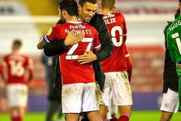 Outgoing Barnsley captain Alex Mowatt, pictured with Valerien Ismael. He is now expected to link up with the Frenchman at West Brom.