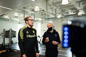 Going through their paces: Leeds United defender Luke Ayling takes part in pre-season testing at Leeds Beckett University's Carnegie School of Sport. Picture: LUFC