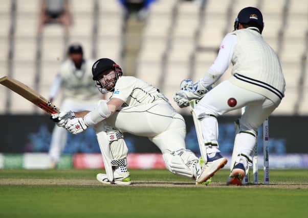 Victorious: New Zealand captain Kane Williamson plays a shot during the sixth day of the World Test Championship final against India at the Rose Bowl in Southampton. Picture: AP