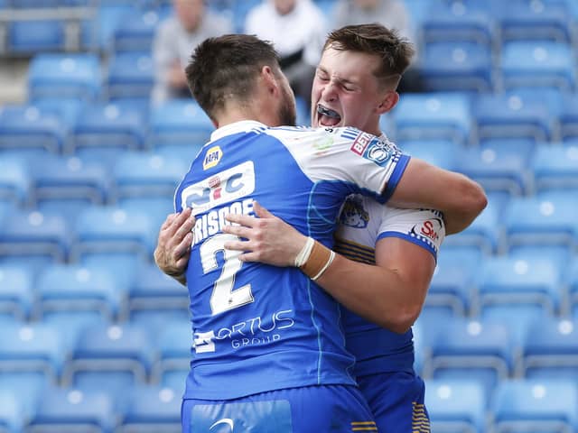 Emerging talent: Leeds Rhinos' Jack Broadbent celebrates scoring their fifth try. Picture: SWPix