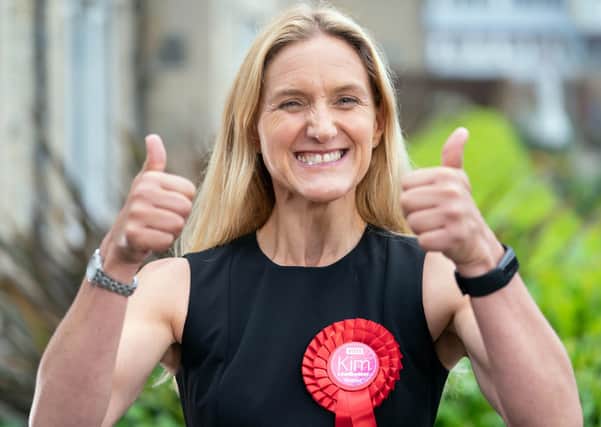 Kim Leadbeater celebrates her Batley and Spen by-election win.