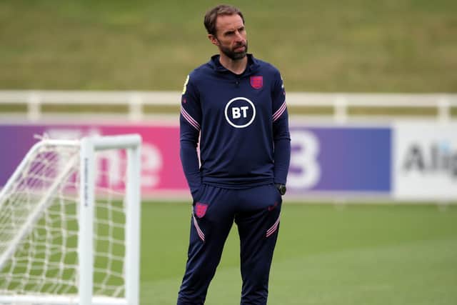 England manager Gareth Southgate ponders his selection options during Friday's training session at St George's Park, Burton, yesterday. Picture: Nick Potts/PA