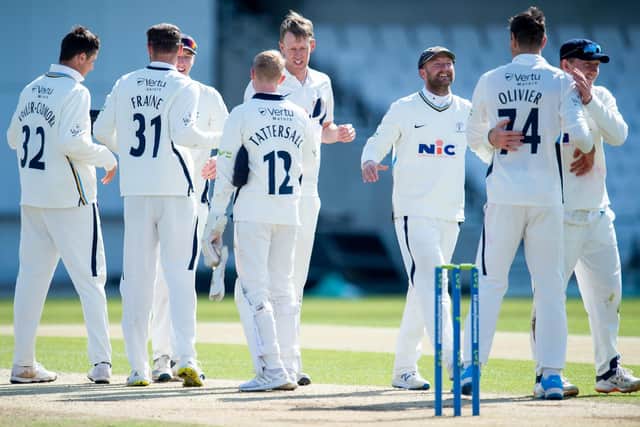 Yorkshire celebrate after their one run victory over Northamptonshire. (Picture: SWPix.com)
