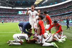 Harry Maguire shows his sheer delight after Harry Kane's goal in the 2-0 win for England against Germany at Wembley on Tuesday night to secure a quarter-final spot at the European Championship. Picture: Eddie Keogh/Getty Images