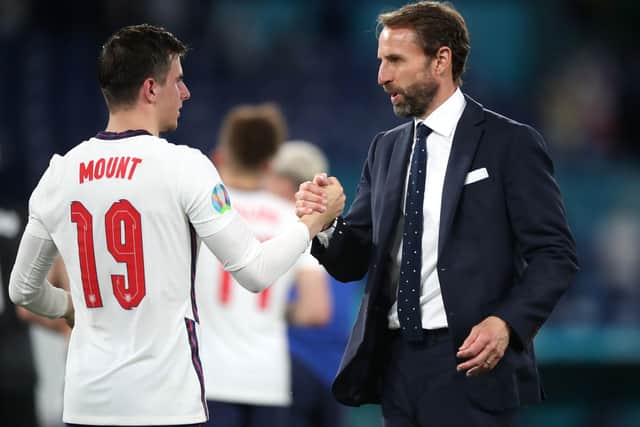 England manager Gareth Southgate shakes hands with Mason Mount after the UEFA Euro 2020 Quarter Final match at the Stadio Olimpico, Rome. (Picture: PA)