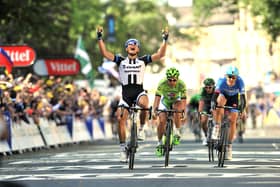 Marcel Kittell wins the first stage of the 2014 Tour de France in Harrogate from Peter Sagan after Mark Cavendish crashed at the bottom of Parliament Street. (Picture: Bruce Rollinson)