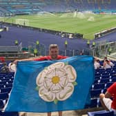 Yorkshireman on tour: Former Yorkshire Post sports writer  Ed White proudly displays his colours in the Stadio Olimpico.