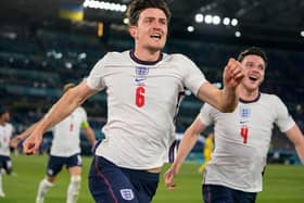 GOALSCORER: Harry Maguire scored England's second goal of the night against Ukraine. Picture: Getty Images.