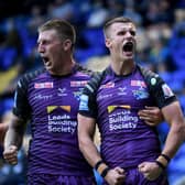 Leeds Rhinos' Ash Handley celebrates his try with Alex Mellor (SIMON HULME)