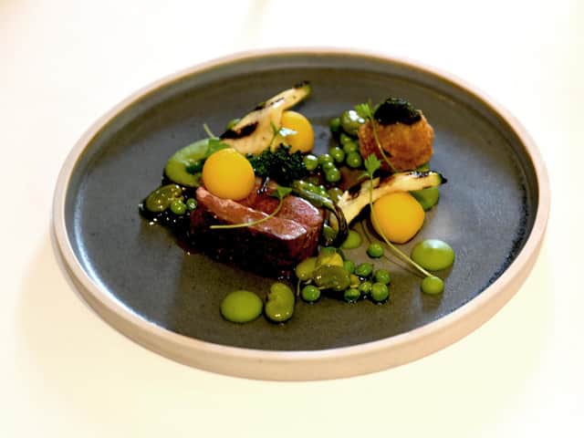 Yorkshire Lamb, Yorkshire Asparagus, Pea Puree, Pomme Anna Potatoes  from the Tasting Menu at The  General Tarleton  at Ferrensby near Knaresborough. Picture: Gary Longbottom.