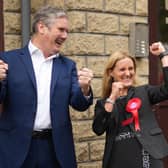 Labour leader Sir Keir Starmer celebrates with Kim Leadbeater after her victory in the Batley and Spen by-election