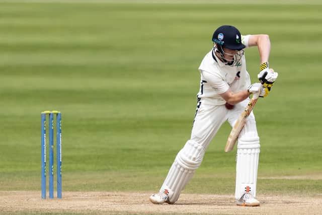 Harry Brook of Yorkshire is struck by a ball from Ben Sanderson of Northamptonshire (not shown) during day two of the LV= Insurance County Championship match (Picture: Andy Kearns/Getty Images)