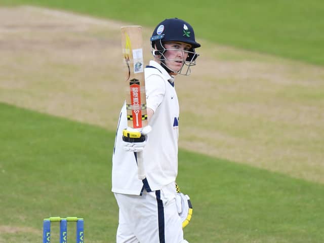Harry Brook of Yorkshire celebrates reaching his 50 during the LV= Insurance County Championship match between Northamptonshire and Yorkshire at The County Ground on July 05, 2021 (Picture: Tony Marshall/Getty Images)