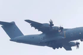 The plane is an RAF Airbus A400M Atlas military transport aircraft.
cc Brad Caslin
