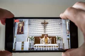 An Easter Sunday Mass being live-streamed. Picture: Peter Byrne/PA Wire.