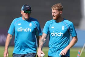 LEADING MEN: England's Ben Stokes, right, and head coach Chris Silverwood during a nets session at Sophia Gardens. Picture: David Davies/PA
