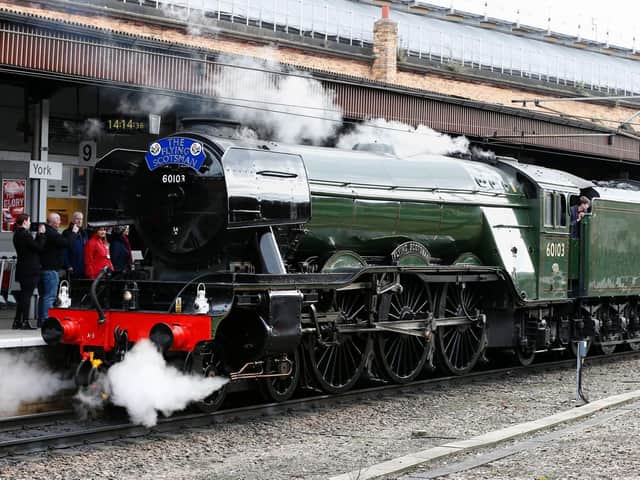 The Flying Scotsman arrives at York station after its inaugural run from London after a decade-long, £4.2 million refit in 2016. Picture: Owen Humphreys/PA Wire.