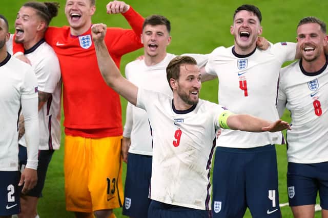 England's Harry Kane and team-mates celebrate winning the UEFA Euro 2020 semi final