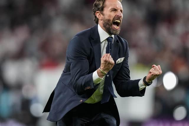 Victory roar: England's manager Gareth Southgate celebrates the win over Denmark. (AP Photo/Frank Augstein, Pool)