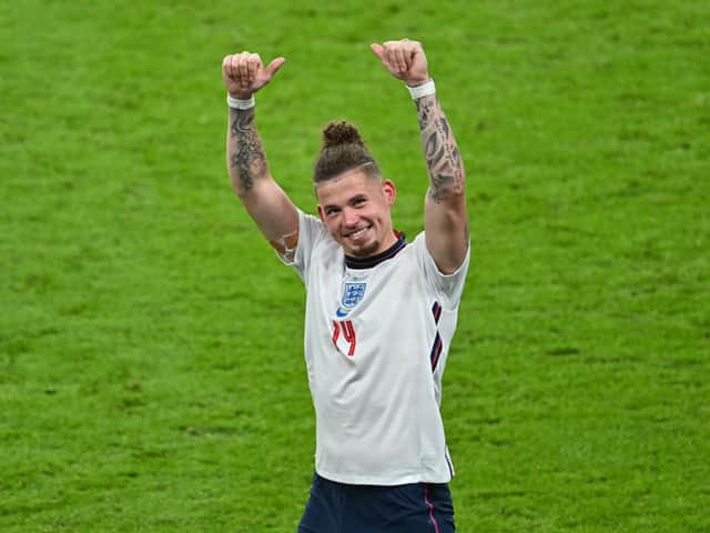 Kalvin Phillips celebrates England's victory over Denmark at Wembley Stadium in the UEFA Euro 2020 Semi-final. (Photo by Justin Tallis - Pool/Getty Images)