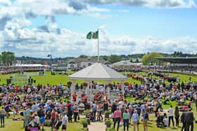 Visitors on the Presidents Lawn, the bandstand and the cattle parade in the main ring at the Great Yorkshire Show in 2019. Picture: Tony Johnson.
