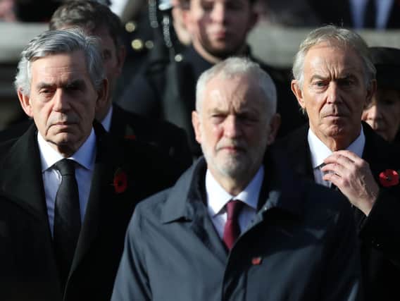 Gordon Brown, Jeremy Corbyn and Tony Blair during the remembrance service at the Cenotaph memorial in Whitehall in 2018. Picture: Andrew Matthews/PA Wire