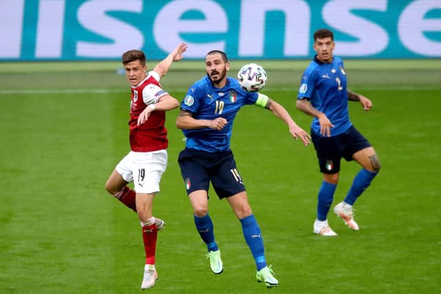 Italy's Leonardo Bonucci battles with Austria's Christoph Baumgartner during the UEFA Euro 2020 round of 16 match held at Wembley Picture: Nick Potts/PA