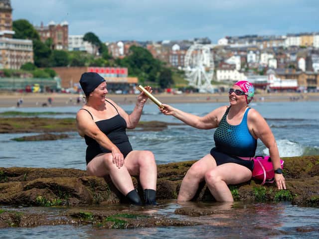 Scarborough Sea Swimmers, who are hosting a rally July 10 raising funds for Covid heroes. Pictured are Carmel O'Toole and Caroline Powell. Picture Bruce Rollinson