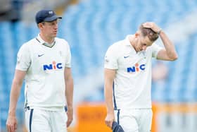 Yorkshire's Steven Patterson & Ben Coad dejected after a morning session which didn't produce wickets against Lancashire. Picture by Allan McKenzie/SWpix.com