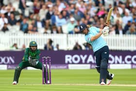 England's Phil Salt drives through the off side on his way to 60 against Pakistan at Lord's on Saturday. Picture: Nigel French/PA