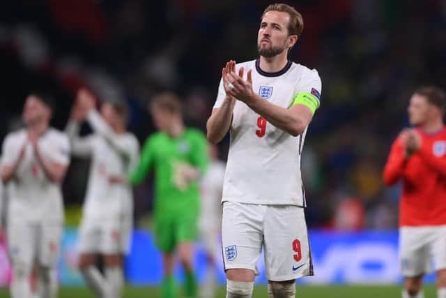 England's forward Harry Kane greets supporters after their loss in the UEFA EURO 2020 final (Picture: LAURENCE GRIFFITHS/POOL/AFP via Getty Images)