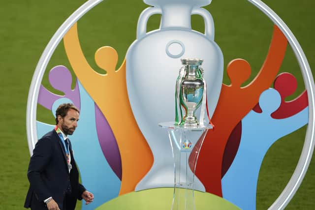 What might have been: Gareth Southgate, head coach of England walks past the Henri Delaunay Trophy. (Picture: by John Sibley - Pool/Getty Images)