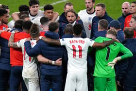 England manager Gareth Southgate selecting his players to take penalties ahead of the shootout during the UEFA Euro 2020 Final at Wembley Stadium. Picture: Mike Egerton/PA.