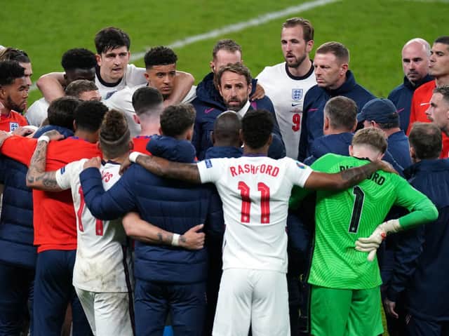 England manager Gareth Southgate selecting his players to take penalties ahead of the shootout during the UEFA Euro 2020 Final at Wembley Stadium. Picture: Mike Egerton/PA.