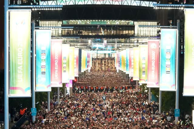 England fans outside the ground ahead of the UEFA Euro 2020 Final at Wembley Stadium, London. (Picture: PA)