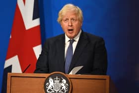 Prime Minister Boris Johnson during a media briefing in Downing Street, London, on coronavirus (Daniel Leal-Olivas/PA)