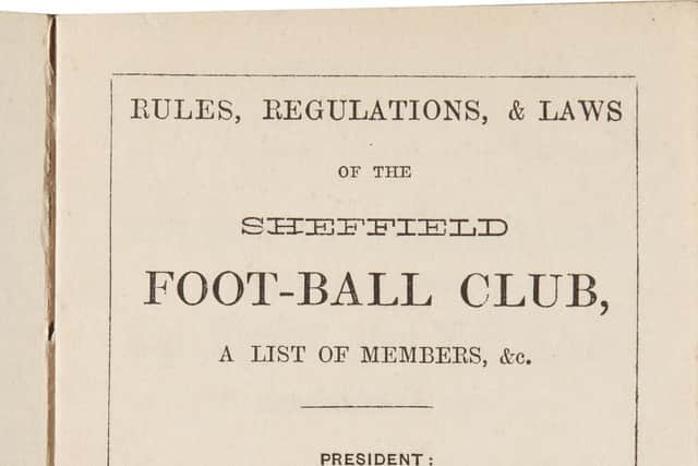 Rules, Regulations, and Laws of the Sheffield Foot-Ball Club was printed in 1859