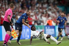 Italy captain Giorgio Chiellini was booked for his grab on Saka during the Euro 2020 final