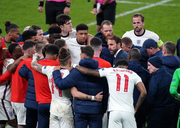 England manager Gareth Southgate with his England players. Picture: PA.