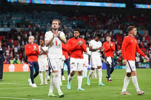Harry Kane of England applauds fans after the UEFA Euro 2020 Championship Final. (Photo by Carl Recine - Pool/Getty Images)