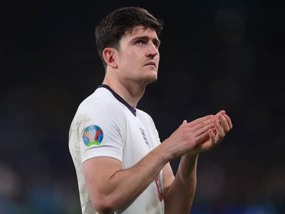 Harry Maguire. Photo by LAURENCE GRIFFITHS/POOL/AFP via Getty Images.