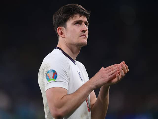 Harry Maguire. Photo by LAURENCE GRIFFITHS/POOL/AFP via Getty Images.