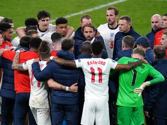 England manager Gareth Southgate talks to players during the Euro 2020 final against Italy (Mike Egerton/PA)
