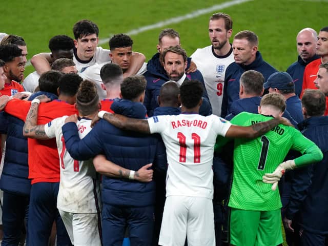 England manager Gareth Southgate talks to players during the Euro 2020 final against Italy (Mike Egerton/PA)