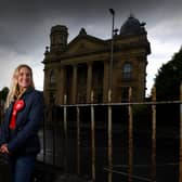 Kim Leadbeater pictured in Heckmondwike..24th May 2021.
Picture by Simon Hulme